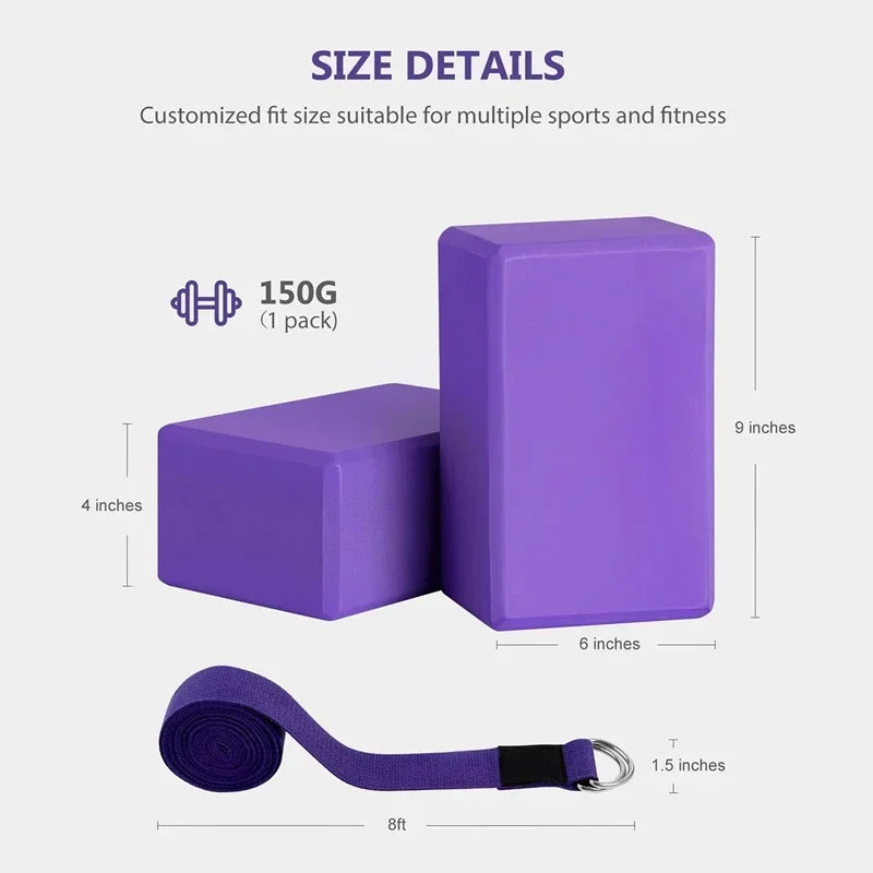 Yoga Block & Strap Set EVA Foam Non-Slip Blocks (Purple)-3