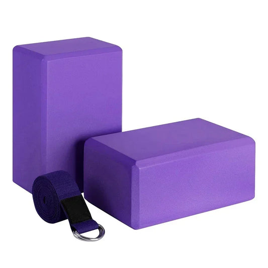 Yoga Block & Strap Set EVA Foam Non-Slip Blocks (Purple)-0