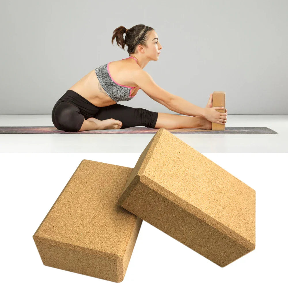 Yoga Blocks Set with Cork Blocks and Stretching Strap (Beige)-4